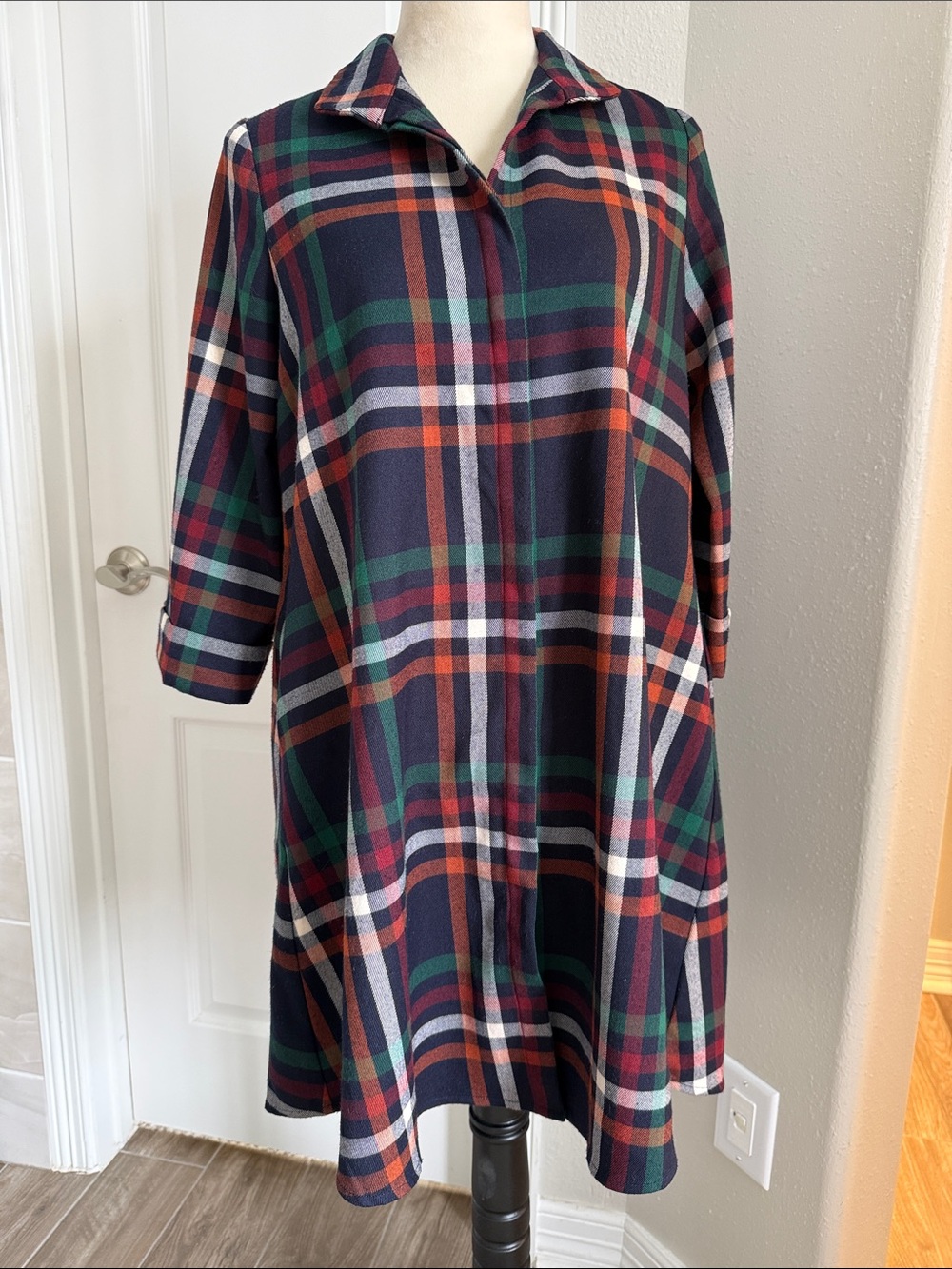 Tuckernuck Navy Plaid A-Line Dress w/ Green, Rust, White, & Red Windowpane